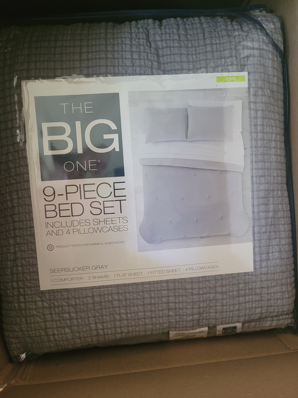 Brand New! Never Opened!  The Big One 9-Piece Seersucker King Bed Set - Gray